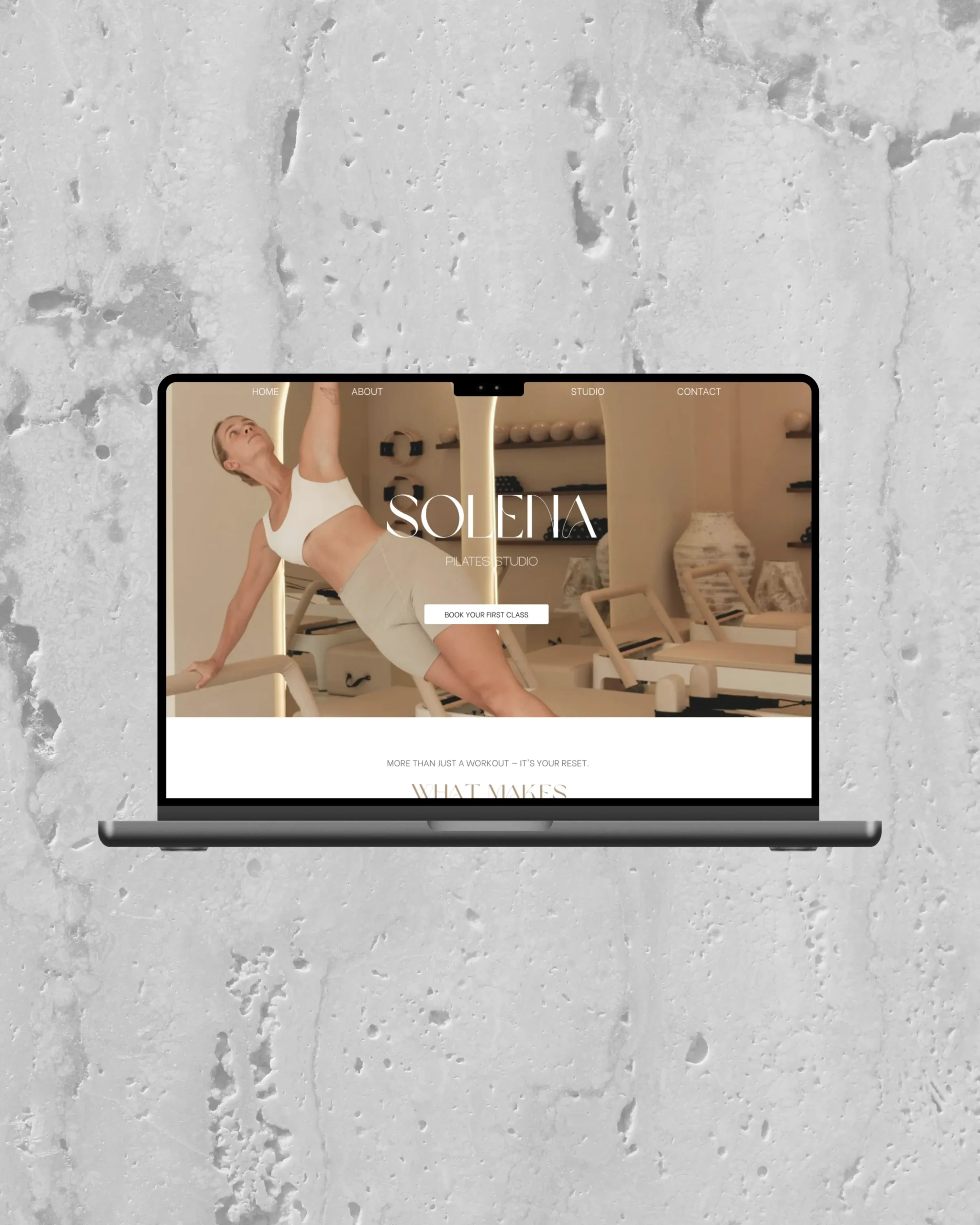 Modern Pilates studio website design by Marchella Creative, highlighting strategic web design for wellness, fitness, and lifestyle brands.
