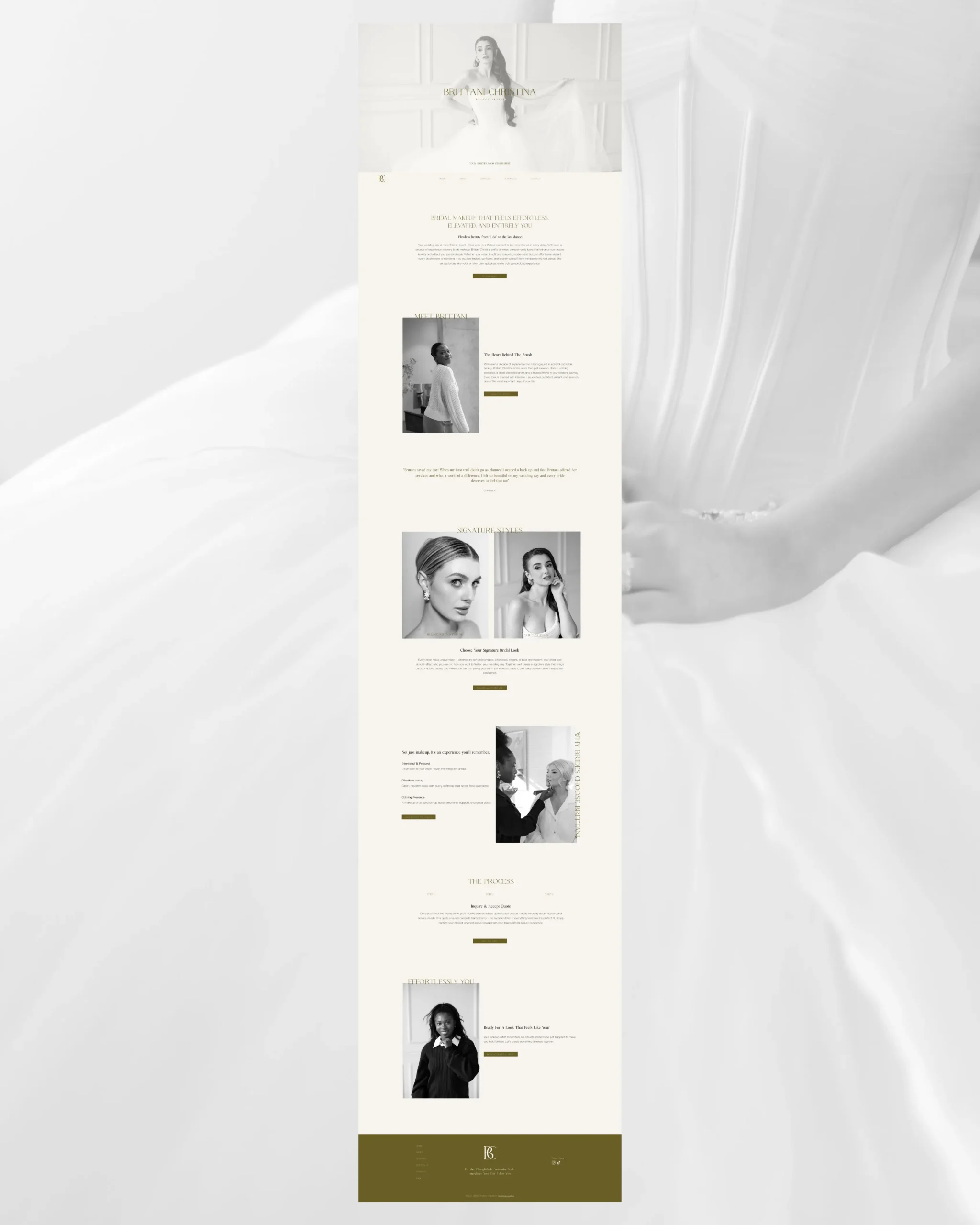 Professional long-scroll website design by Marchella Creative, highlighting strategic web design for high-end bridal and beauty businesses.