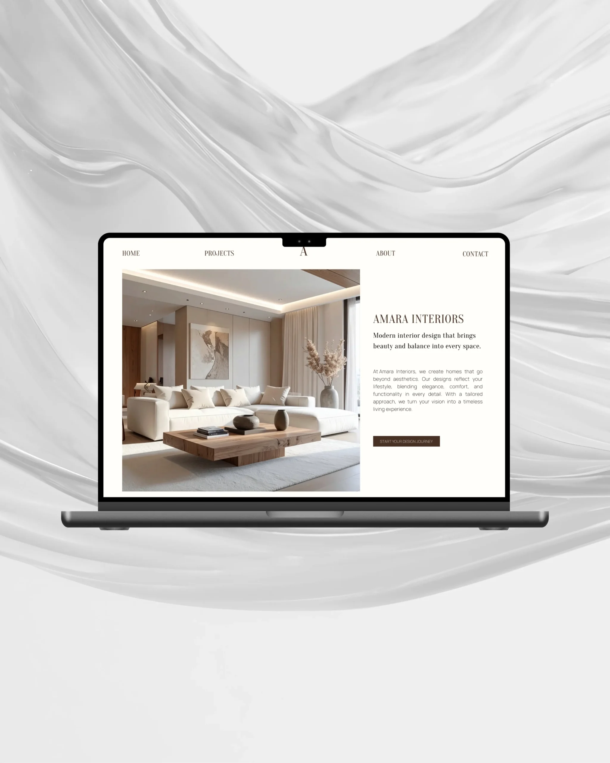 High-end web design project for an interior design studio, featuring a clean homepage, visual storytelling, and a clear inquiry-driven layout.